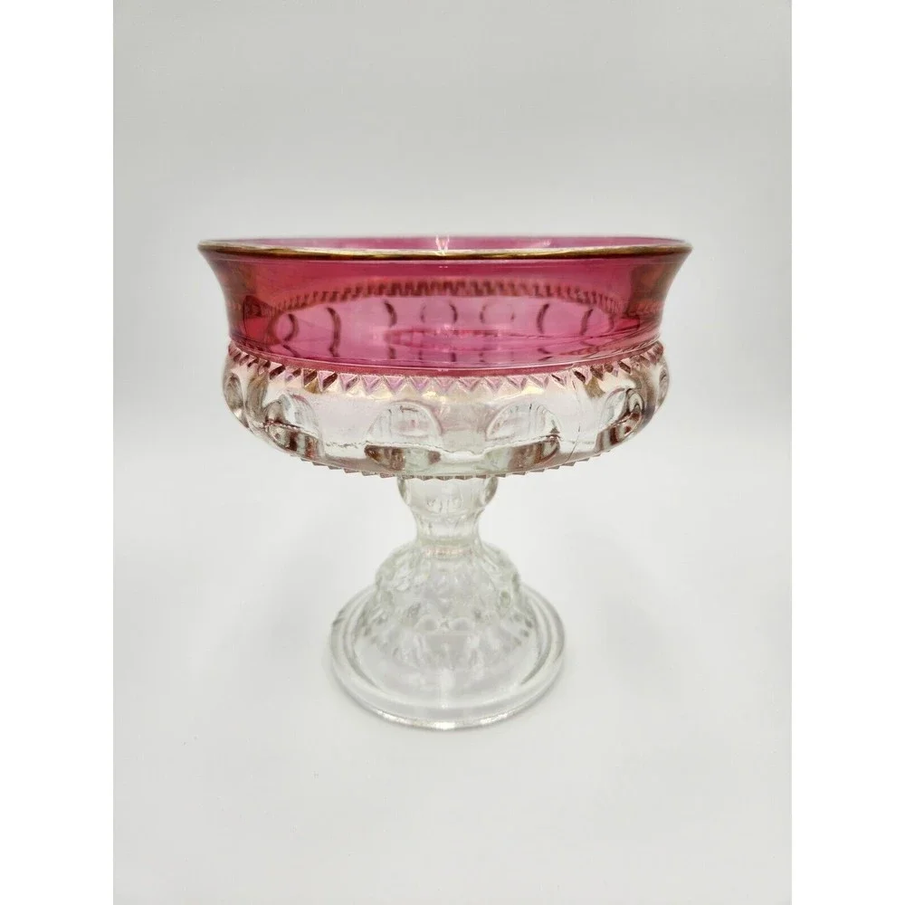 Vintage Kings Crown Thumbprint Compote Pedestal Bowl Candy Dish ruby red flashed